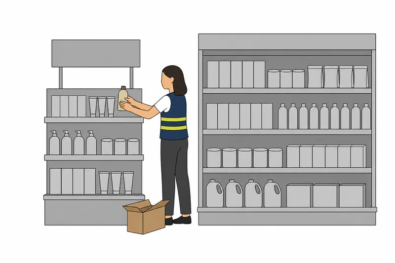 Illustration: Mitarbeiter bestückt ein Aktionsdisplay