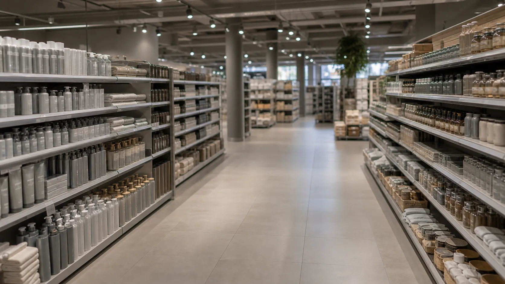 Neu eingerichteter leerer Marktgang